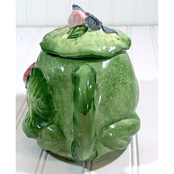 Vintage Signed Majolica Pottery Frog  Butterfly Capodimonte Teapot Made … - Picture 6 of 12